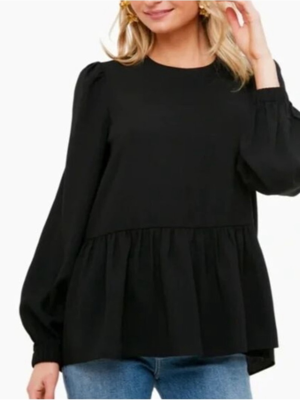 Pomander Place Black Peplum Tunic with Balloon Sleeves